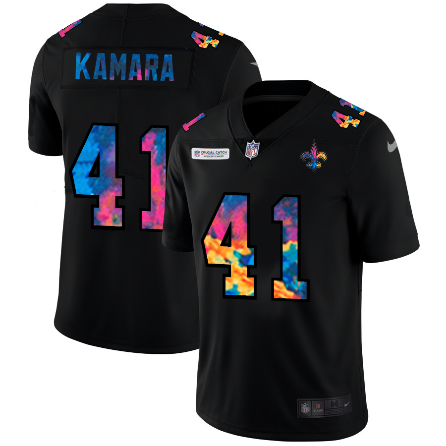 NFL New Orleans Saints #41 Alvin Kamara Men Nike MultiColor Black 2020 Crucial Catch Vapor Untouchable Limited Jersey
